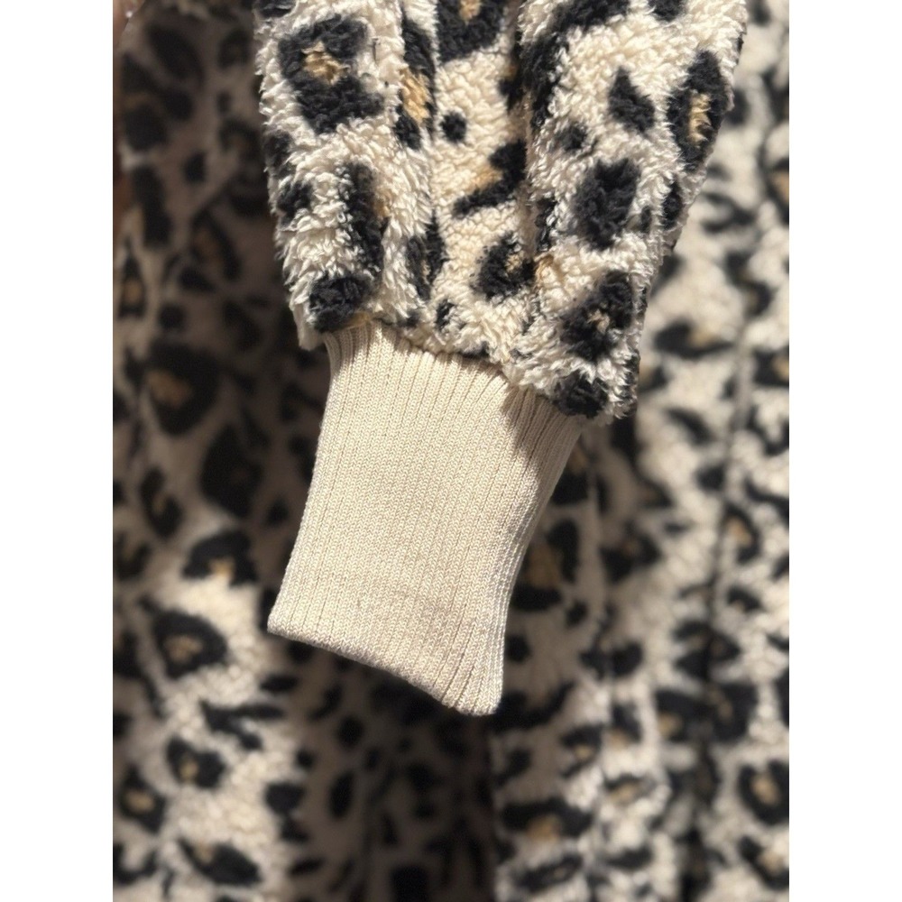 Leopard Sherpa Hooded Cardigan Womens Cozy Lounge Wrap Jacket - Picture 6 of 9